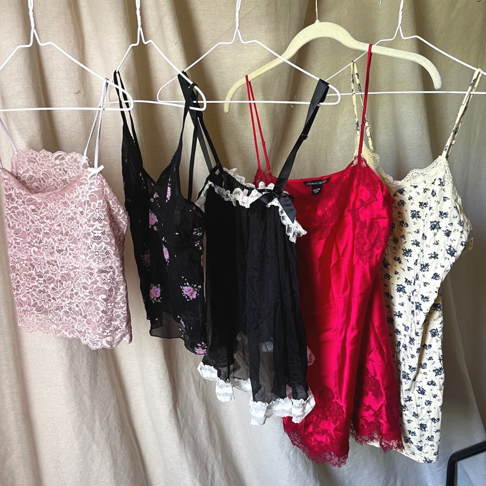 Y2K Victoria's Secret Lingerie Lot M Coquette Lace Slip Cami Sleepwear Bundle